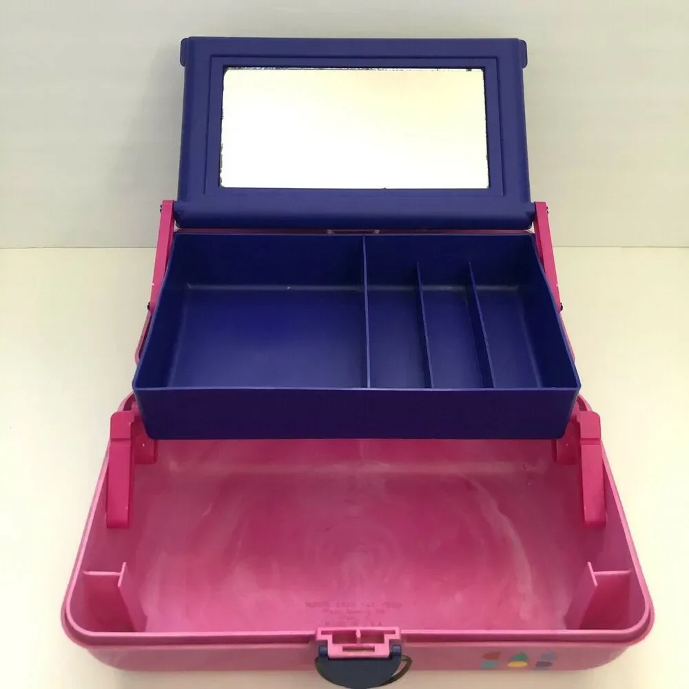 Vintage Caboodles Pink Marble Purple Storage Makeup Cosmetic Train Case 2620
